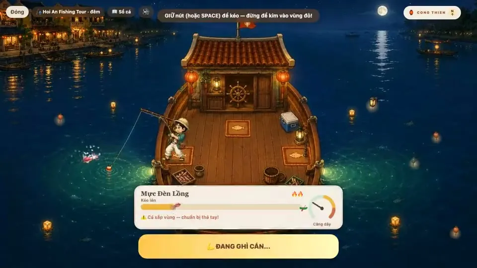 CongThienWorld — mini-game câu cá đêm trên sông Hoài